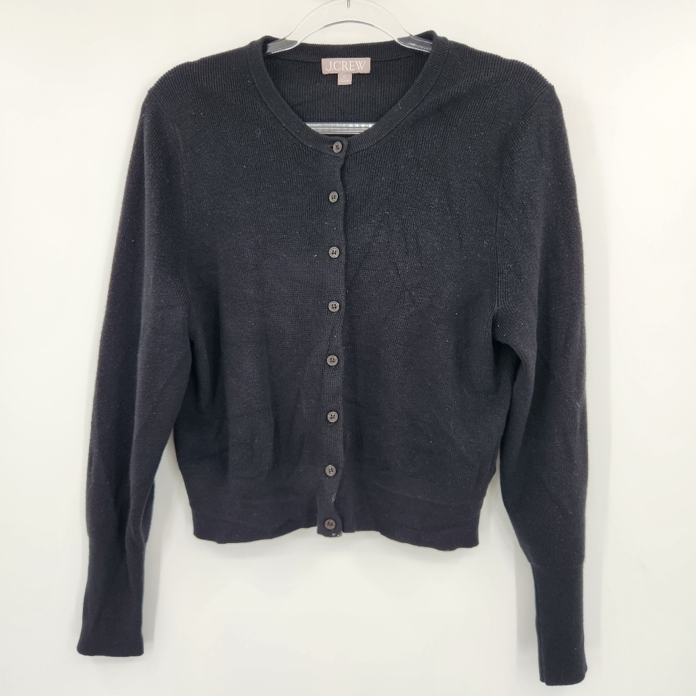 J Crew Classic Fit Sweater Knit Cardigan Button Front Womens Size XL Black Rib